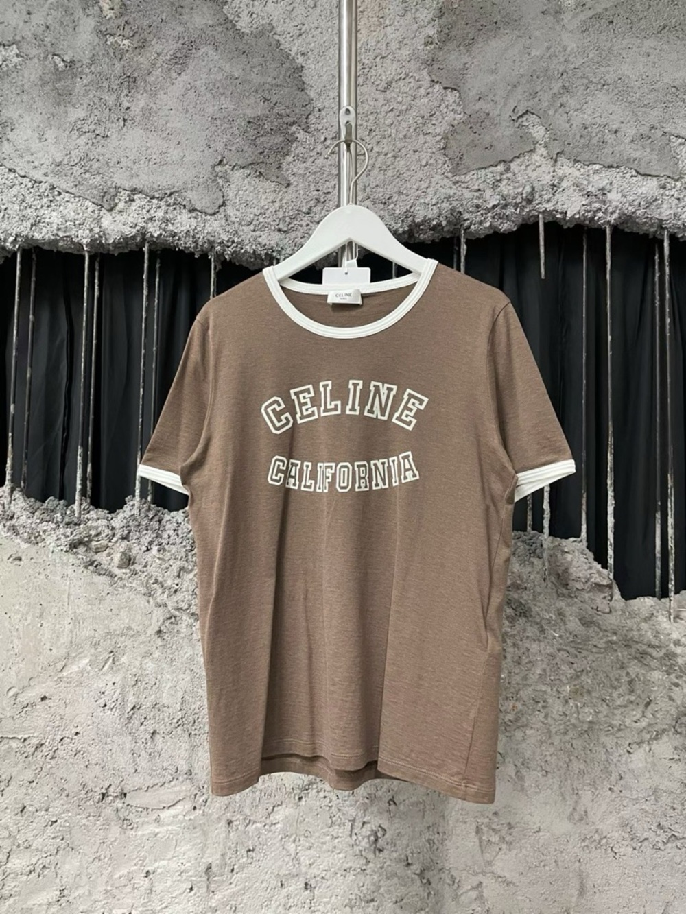 Authentic Celine Brown Tee with White Trim and Logo